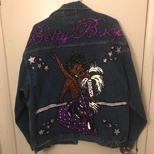 Mens style jean jacket with custom hand done back!